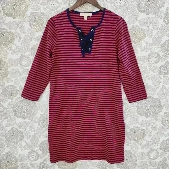 MICHAEL Michael Kors Striped Lace up Mini Shift Dress Medium Unlined - Picture 1 of 8